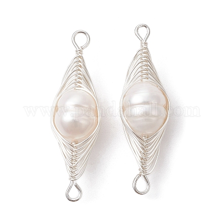Natural Cultured Freshwater Pearl Copper Wire Wrapped Connector Charms PALLOY-JF02519-01-1