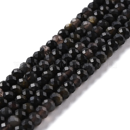 Chapelets de perles en obsidienne dorée naturelle G-K312-11B-1