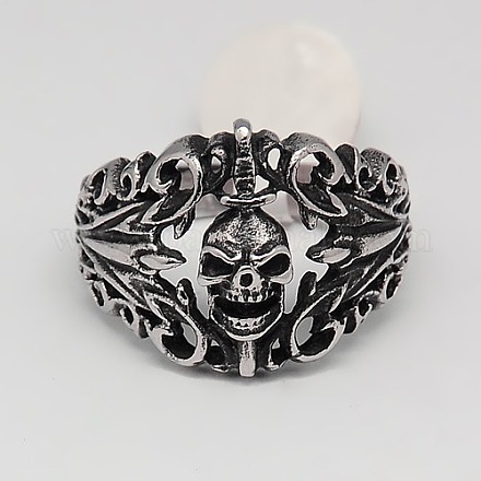 Personalized Retro Men's Halloween Jewelry Skull Rings RJEW-F006-198-23mm-1