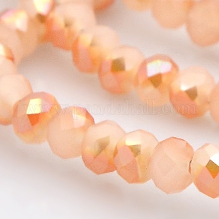 Half Rainbow Plated Faceted Rondelle Imitation Jade Glass Beads Strands GLAA-A024C-HR09-1