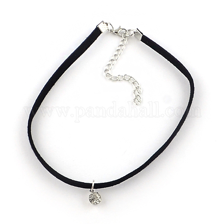 Faux Suede Cord Choker Necklaces with Platinum Tone Brass Rhinestone Pendants and Iron End Chains NJEW-R235-66-1