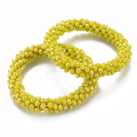 Bracelets extensibles en perles de verre opaque facettées plaquées couleur ab BJEW-S144-003D-06-1