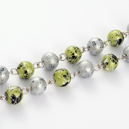 Peint à la bombe verre drawbench perles rondes des chaînes à la main pour création de des colliers bracelets AJEW-JB00102-05-1