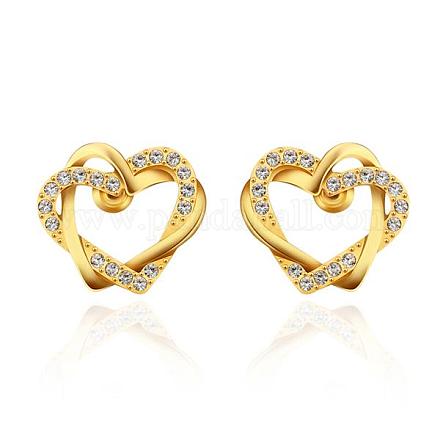 Real 18K Gold Plated Heart Tin Alloy Czech Rhinestone Stud Earrings EJEW-BB09850-B-1