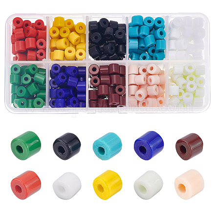 NBEADS 450 Pcs 10 Colors Opaque Glass Bugle Beads SEED-NB0001-66-1
