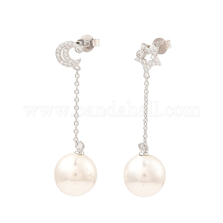 Boucles d'oreilles pendantes rondes en perles de coquillage EJEW-Z024-08B-P-1