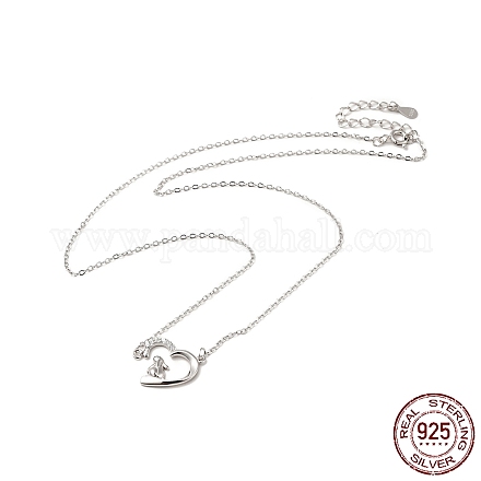 Ожерелье из серебра 925 пробы с родиевым покрытием и подвеской в виде кролика и сердца с прозрачными фианитами для женщин NJEW-E034-02P-1