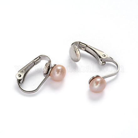 Boucles d'oreilles clips à vis en 304 acier inoxydable avec perles d'eau douce EJEW-M188-09C-1