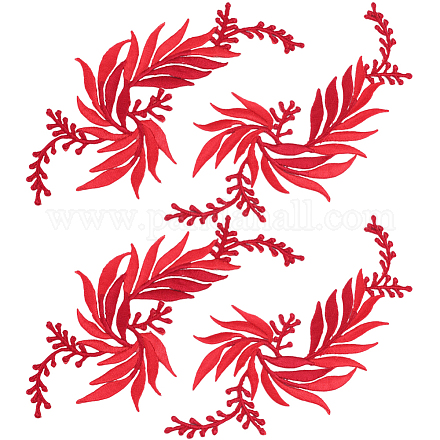 GORGECRAFT 4Pcs 2 Styles Red Leaves Iron On Patch Embroidered Patches Leaf Embroidery Applique Wedding Embroidery Patch for DIY Dress Jeans Clothes Garment Curtain Pillow Shoes Embellishments DIY-GF0008-58C-1