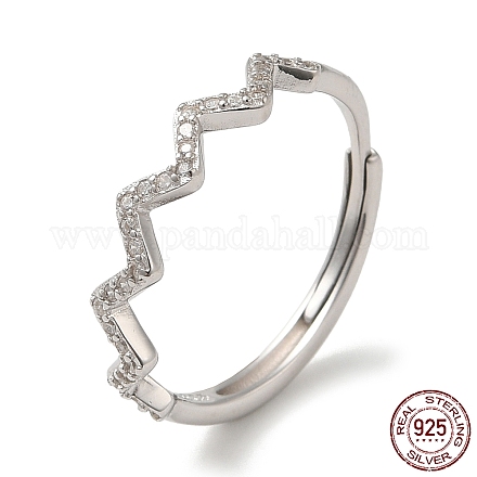 925 anello regolabile da donna in argento sterling con micro pavé di zirconi trasparenti placcati al rodio RJEW-G302-02P-1