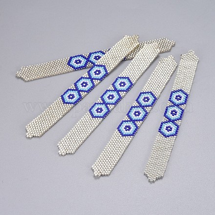 手作り日本産シードビーズ  日本の輸入の糸と  織機模様  六角形のある長方形  ホワイトスモーク  115x12x2mm SEED-P003-16B-1