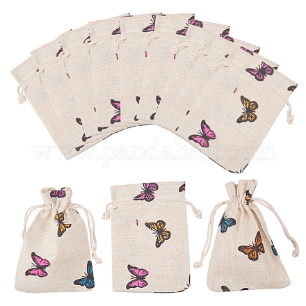 ポリコットン（ポリエステルコットン）パッキングポーチ巾着袋  印刷された蝶と  小麦  14x10cm ABAG-T004-10x14-03-1