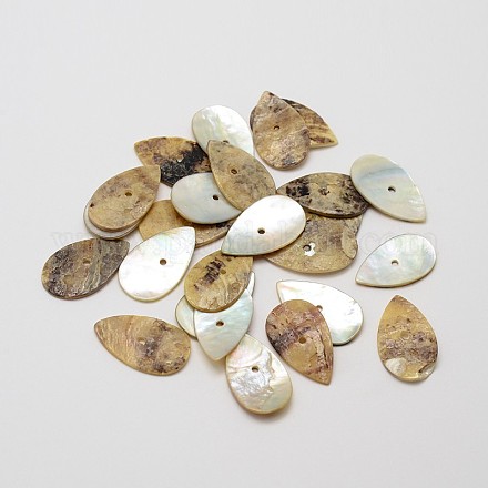 Perline piatte di conchiglia Akoya naturale a goccia SHEL-N034-01-1