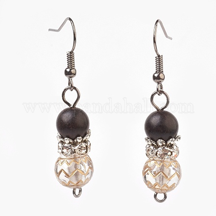 Wood Beads Dangle Earrings EJEW-JE02793-01-1