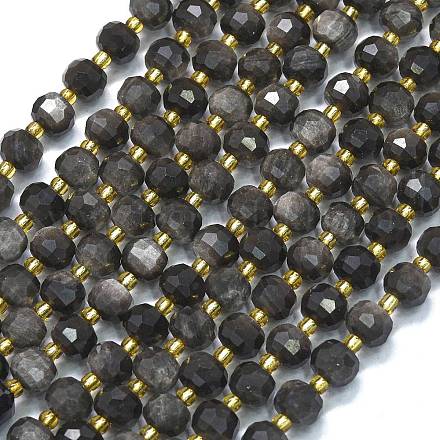 Natürliche silberne Obsidianperlenstränge&nbsp;G-K389-E84-01-1