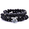 Bohemian Styles Natural Round Lava Rock Beaded Stretch Bracelets for Women Men, with Flat Round Charm