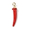 Opaque Resin Pendants, Pepper, with Light Golden Alloy Loop, Red, 32x6.5mm, Hole: 2mm