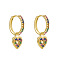 Heart Brass Micro Pave Colorful Cubic Zirconia Hoop Earrings, Golden, 9mm
