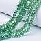 Electroplate Glass Beads Strands, Pearl Luster Plated, Faceted, Rondelle, Lime Green, 8x6mm, Hole: 1mm, about 60~62pcs/strand, 39~40cm