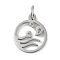 Non-Tarnish 304 Stainless Steel Charms, with Jump Ring, Laser Cut, Flat Round with Wave Charms, Stainless Steel Color, 14x11.5x1mm, Hole: 3.2mm