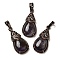 Natural Amethyst Pendants, Brass Teardrop Charms, Red Copper, Lead Free & Cadmium Free, 31x15x8mm, Hole: 5x7.5mm