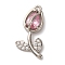 Brass Micro Pave Cubic Zirconia Pendants, Rack Plating, Flower, Long-Lasting Plated, Cadmium Free & Lead Free, Platinum, 19.5x15x5mm, Hole: 1.4mm