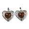 Natural Mahogany Obsidian Peach Love Heart Pendants, Rack Plating Brass Hollow Heart Charms, Cadmium Free & Lead Free, 29.5x30.5x7.5mm, Hole: 7.5x5mm