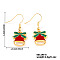 Christmas Theme Brass Dangle Earrings, Golden, Bell, 33x15mm