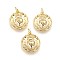 Brass Pendants, Flat Round with Heart, Golden, 20x18x3mm, Hole: 3mm