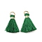 Polyester Pendants, Tassels, with Golden Iron Jump Rings, Green, 23~25x14~20x7~10mm, Hole: 4.5mm