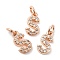 Brass Micro Pave Grade AAA Cubic Zirconia Charms, Letter S, Cadmium Free & Nickel Free & Lead Free, Real Rose Gold Plated, 9x5x1.5mm, Hole: 2mm