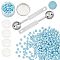 Sealing Wax Particles Kits for Retro Seal Stamp, with Stainless Steel Spoon, Candle, Plastic Empty Containers, Light Sky Blue, 9mm, 300pcs