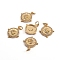 Brass Micro Pave Clear Cubic Zirconia Pendants, with Jump Rings, Flat Round, Golden, 17.5x15x2.5mm, Hole: 3.5mm