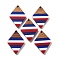 Independence Day Opaque Striped Resin & Walnut Wood Pendants, Geometric Charms, Rhombus, 33.7x24.3x3.4mm, Hole: 2mm