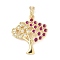 Brass Micro Pave Clear Cubic Zirconia Pendants, Tree, with Enamel, Real 18K Gold Plated, Old Rose, 25x21.5x3mm, Hole: 3x6mm