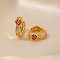 Elegant Heart-shaped Brass Cubic Zirconia Hoop Earrings for Women, Perfect Gift for Daily Wear, Golden, Red, 13x5.5mm
