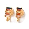 Brass Micro Pave Colorful Cubic Zirconia Clip-on Earring Findings, Long-Lasting Plated, Nickel Free, Rectangle, Real 18K Gold Plated, 20x9x14.5mm, Hole: 1.6mm