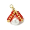 Shell Pearl Beads Glass Pendants, with Seed Beads & Golden 304 Stainless Steel Jump Rings, Shell Shape, Red, 19~21x14~16x12~13mm, Hole: 2.5mm