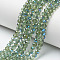 Electroplate Glass Beads Strands, Half Plated, Blue Plated, Faceted, Rondelle, Medium Sea Green, 3.5x3mm, Hole: 0.4mm, about 123~127pcs/strand, 13.7~14.1 inch(35~36cm)