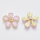 樹脂ビーズ  ライトゴールドトーン合金のパーツと  花  ピンク  22x23x4.5mm  穴：2mm PALLOY-S177-76B-2