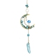 Copeaux de turquoise synthétiques enveloppés de fil et décorations de pendentif de lune en laiton HJEW-TA00103-03-1