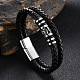 Bracelet multi-rangs double couche en cuir perlé tête de mort en acier inoxydable SKUL-PW0004-26B-01-1