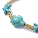 Starfish & Tortoise Synthetic Turquoise Braided Bead Bracelets BJEW-JB09852-3
