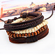Adjustable Braided Leather Cord Wooden Beaded Multi-strand Bracelets BJEW-P0001-15-2