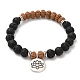 Yoga Theme Lava Rock Bodhi Wood Beads Stretch Charm Bracelets BJEW-L620-02C-01-1
