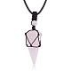 Collier pendentif tressé cône de quartz rose naturel NJEW-SZ0001-59E-1
