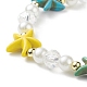 2 Uds. Conjunto de pulseras elásticas con cuentas de perlas de vidrio y turquesa sintética (teñidas) de 2 estilos de estrella de mar y tortuga BJEW-JB08994-8