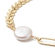 Natural Pearl Link Anklet with Brass Cob Chains for Women AJEW-AN00524-4