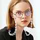 Olycraft合金眼鏡チェーン  眼鏡用ネックストラップ  プラスチック製のビーズと  ゴム製のループエンドとシリコン製の眼鏡のイヤーグリップ  花  ホワイト  ゴールドカラー  25.20インチ（64cm） AJEW-OC0002-31-7