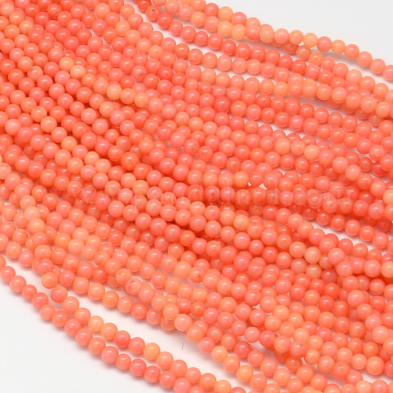 Collier de perles rondes lisses de petite taille de 2 mm en corail de